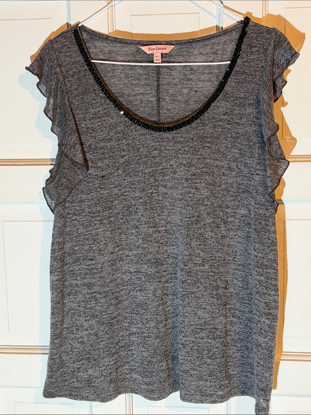 Juicy Couture Gray Ruffle Sleeve Scoop Neck Top